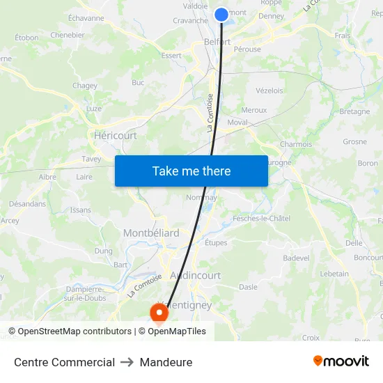 Centre Commercial to Mandeure map