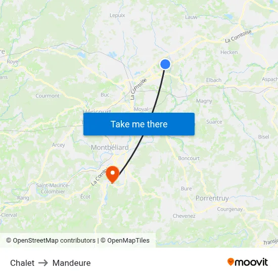 Chalet to Mandeure map