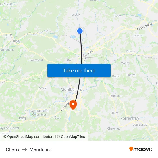 Chaux to Mandeure map