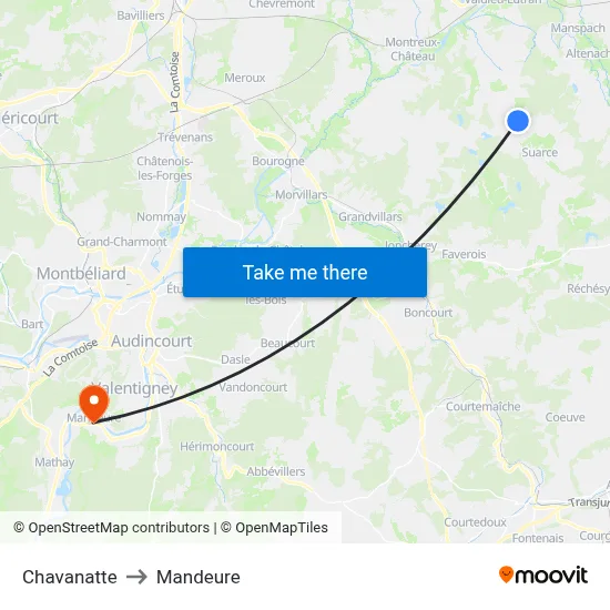 Chavanatte to Mandeure map