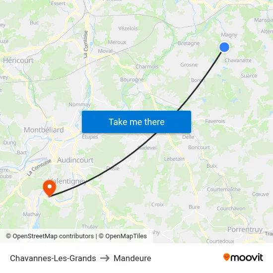 Chavannes-Les-Grands to Mandeure map