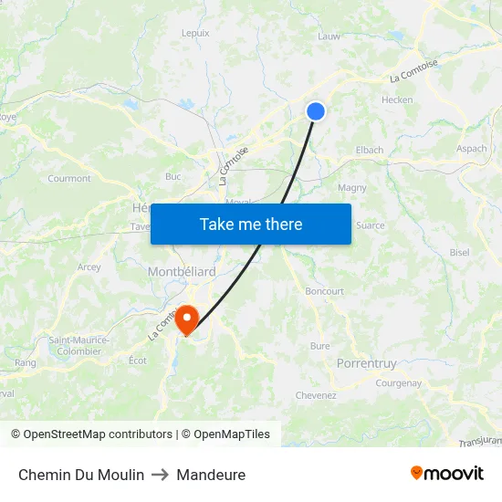 Chemin Du Moulin to Mandeure map