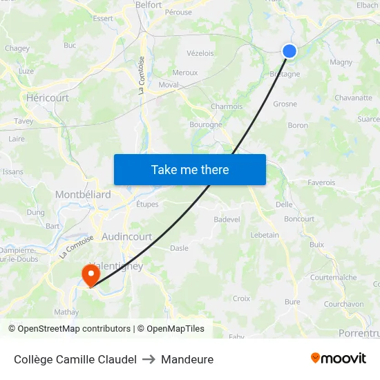Collège Camille Claudel to Mandeure map