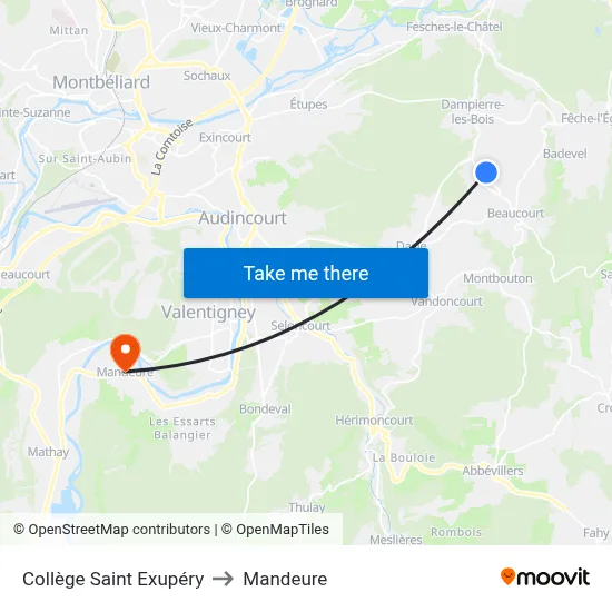 Collège Saint Exupéry to Mandeure map