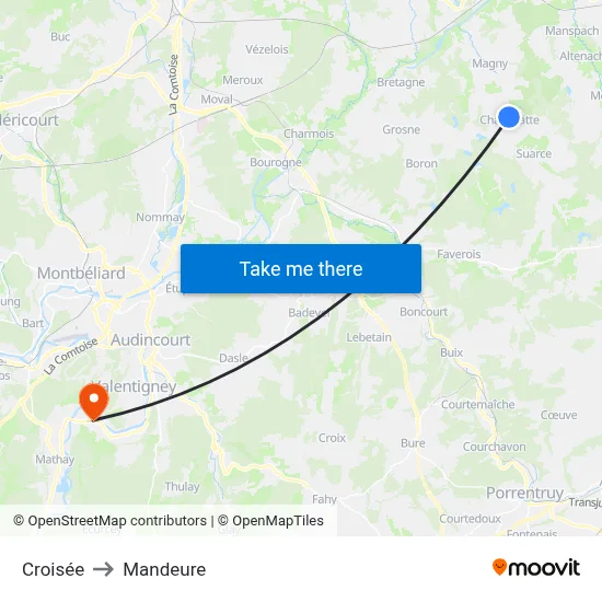 Croisée to Mandeure map