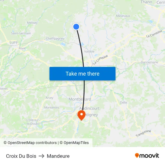 Croix Du Bois to Mandeure map