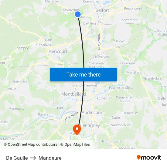 De Gaulle to Mandeure map