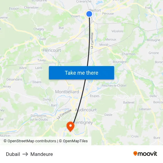 Dubail to Mandeure map