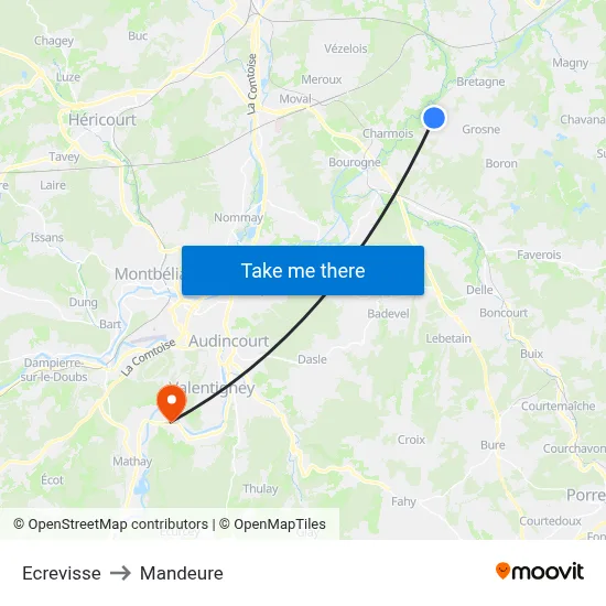 Ecrevisse to Mandeure map