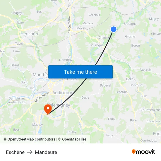 Eschêne to Mandeure map