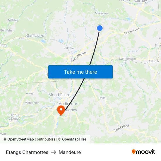 Etangs Charmottes to Mandeure map