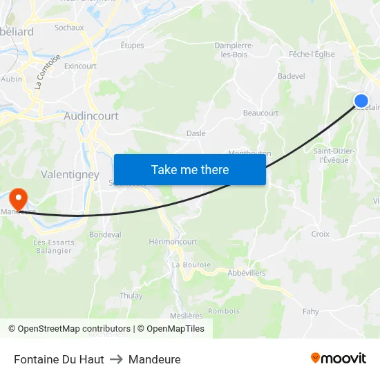 Fontaine Du Haut to Mandeure map