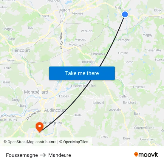 Foussemagne to Mandeure map