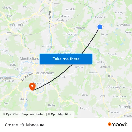 Grosne to Mandeure map