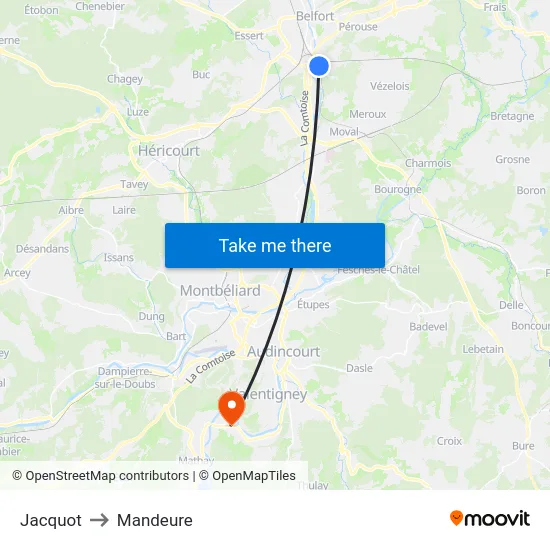 Jacquot to Mandeure map