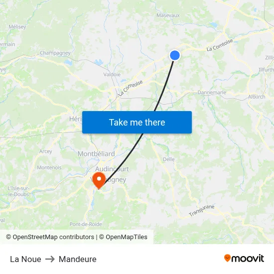 La Noue to Mandeure map