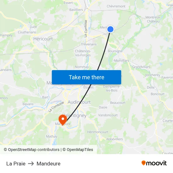 La Praie to Mandeure map