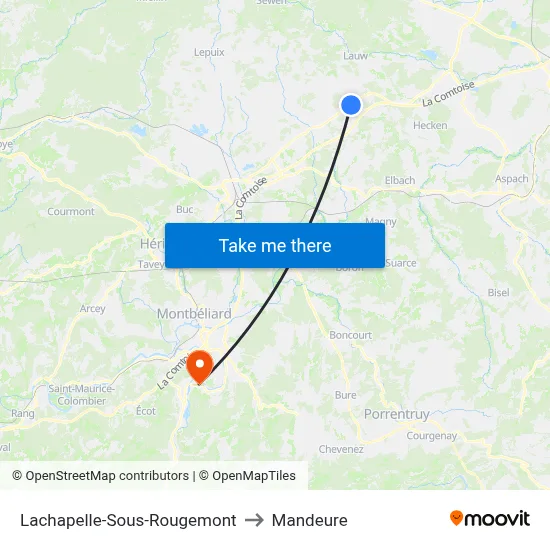 Lachapelle-Sous-Rougemont to Mandeure map
