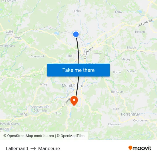 Lallemand to Mandeure map