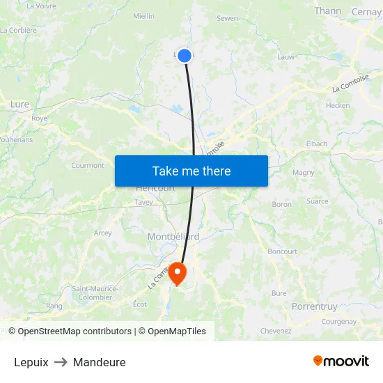 Lepuix to Mandeure map