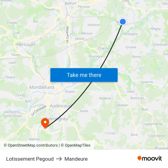 Lotissement Pegoud to Mandeure map