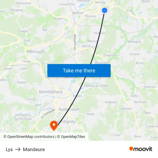 Lys to Mandeure map