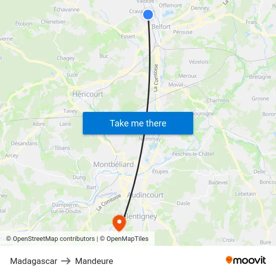 Madagascar to Mandeure map