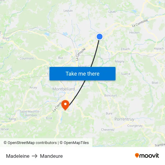 Madeleine to Mandeure map