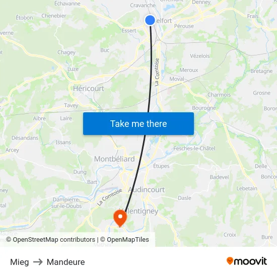 Mieg to Mandeure map