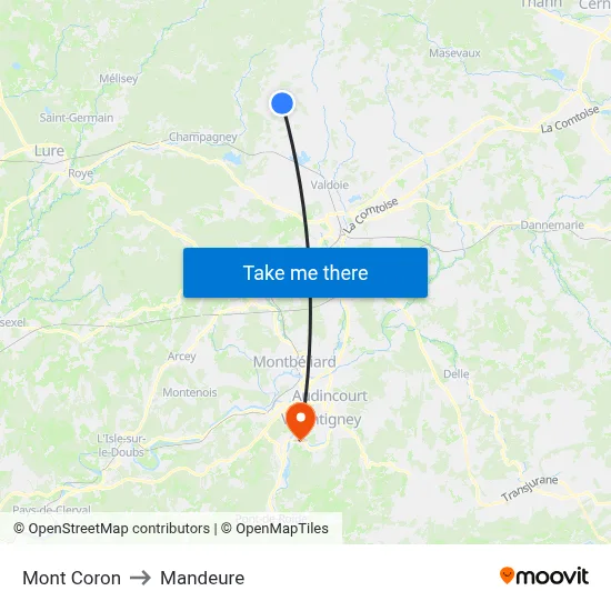 Mont Coron to Mandeure map