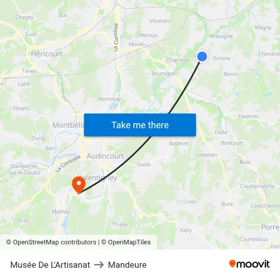 Musée De L'Artisanat to Mandeure map