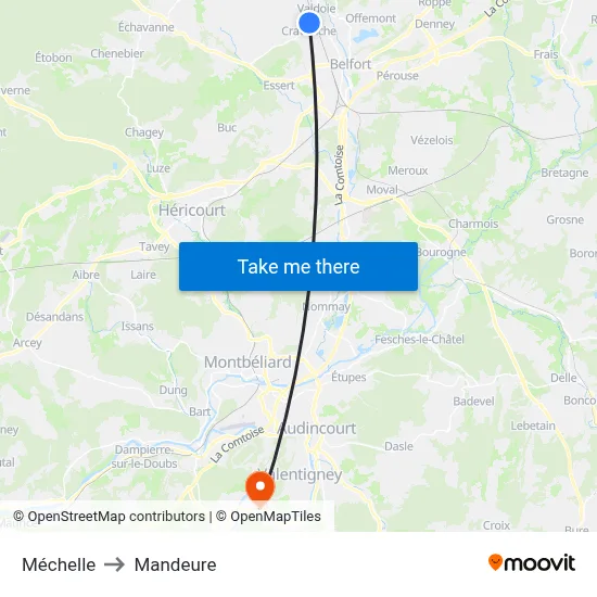 Méchelle to Mandeure map