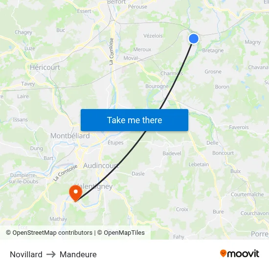 Novillard to Mandeure map