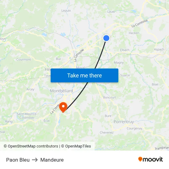 Paon Bleu to Mandeure map