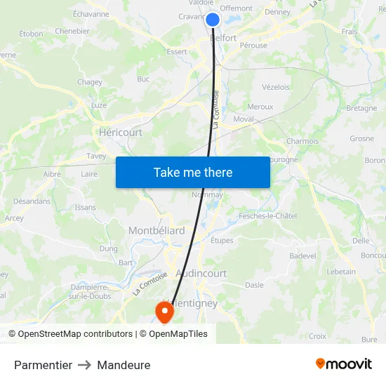 Parmentier to Mandeure map