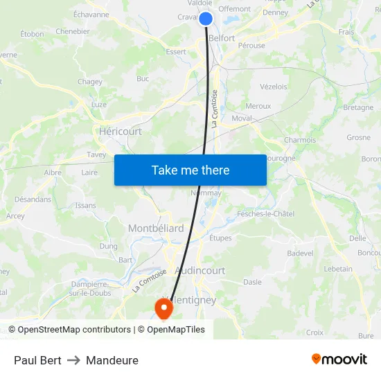 Paul Bert to Mandeure map