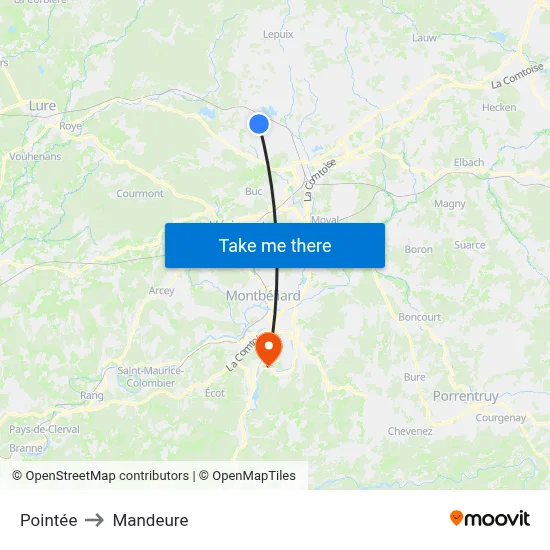 Pointée to Mandeure map