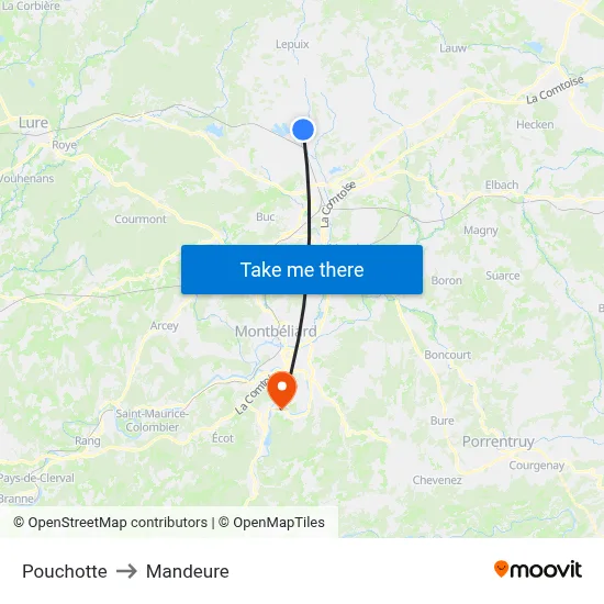 Pouchotte to Mandeure map