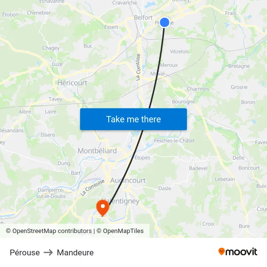 Pérouse to Mandeure map