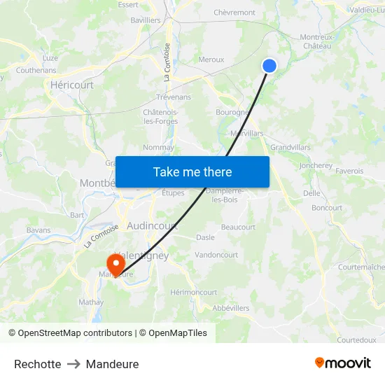 Rechotte to Mandeure map