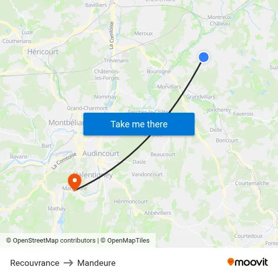 Recouvrance to Mandeure map