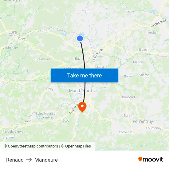 Renaud to Mandeure map