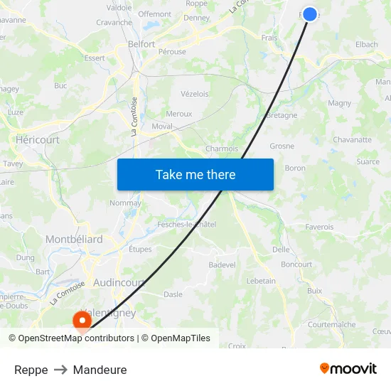 Reppe to Mandeure map