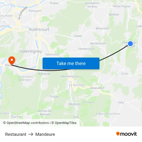 Restaurant to Mandeure map