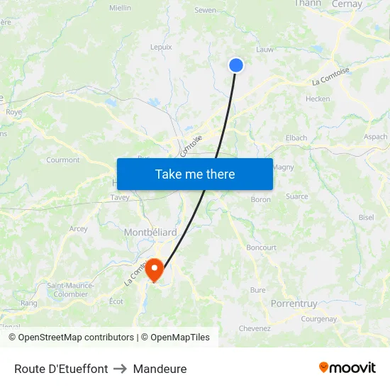 Route D'Etueffont to Mandeure map
