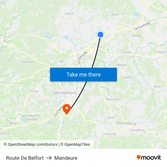 Route De Belfort to Mandeure map