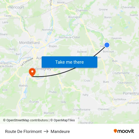Route De Florimont to Mandeure map