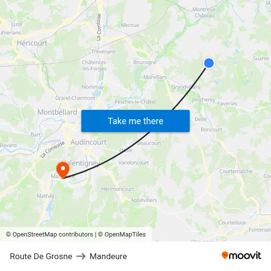Route De Grosne to Mandeure map