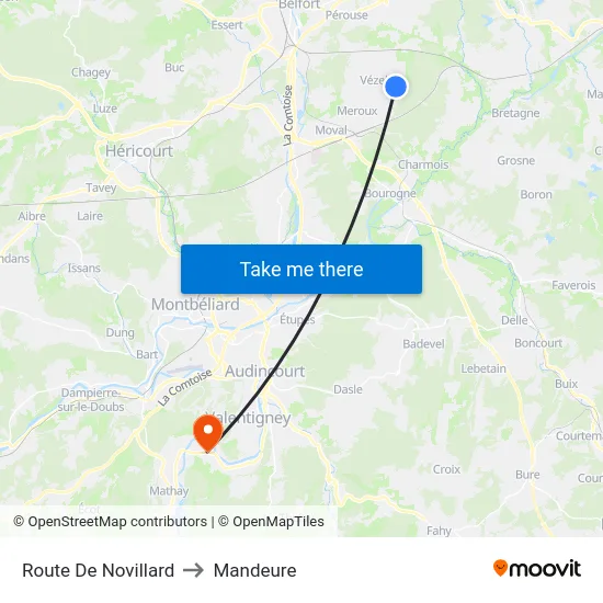 Route De Novillard to Mandeure map
