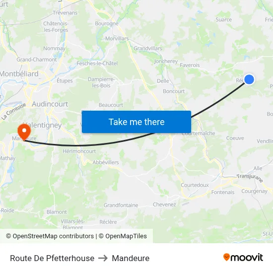 Route De Pfetterhouse to Mandeure map
